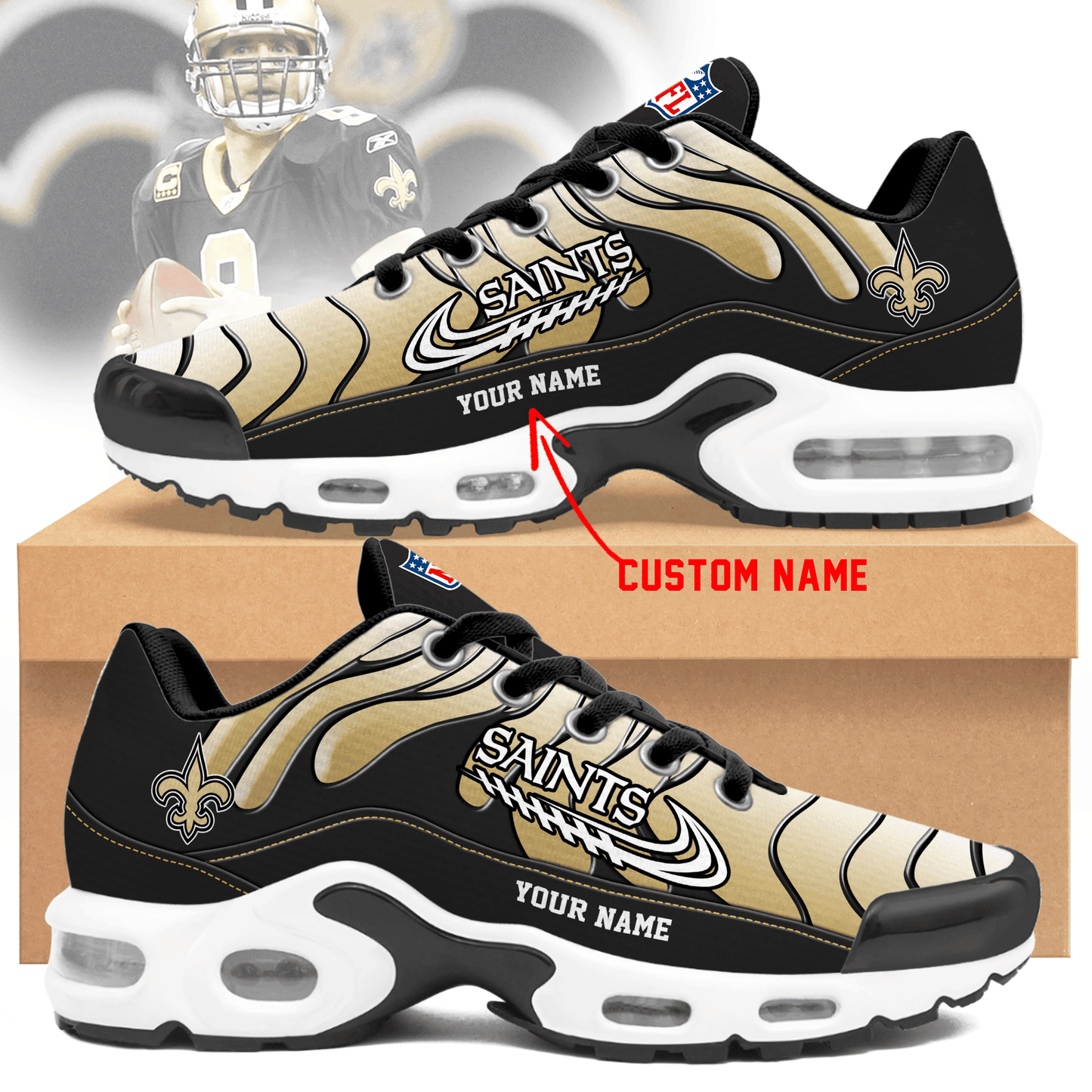 New Orleans Saints Ombre Limited Edition Custom Name Air Max Shoes Sneakers For Men And Women