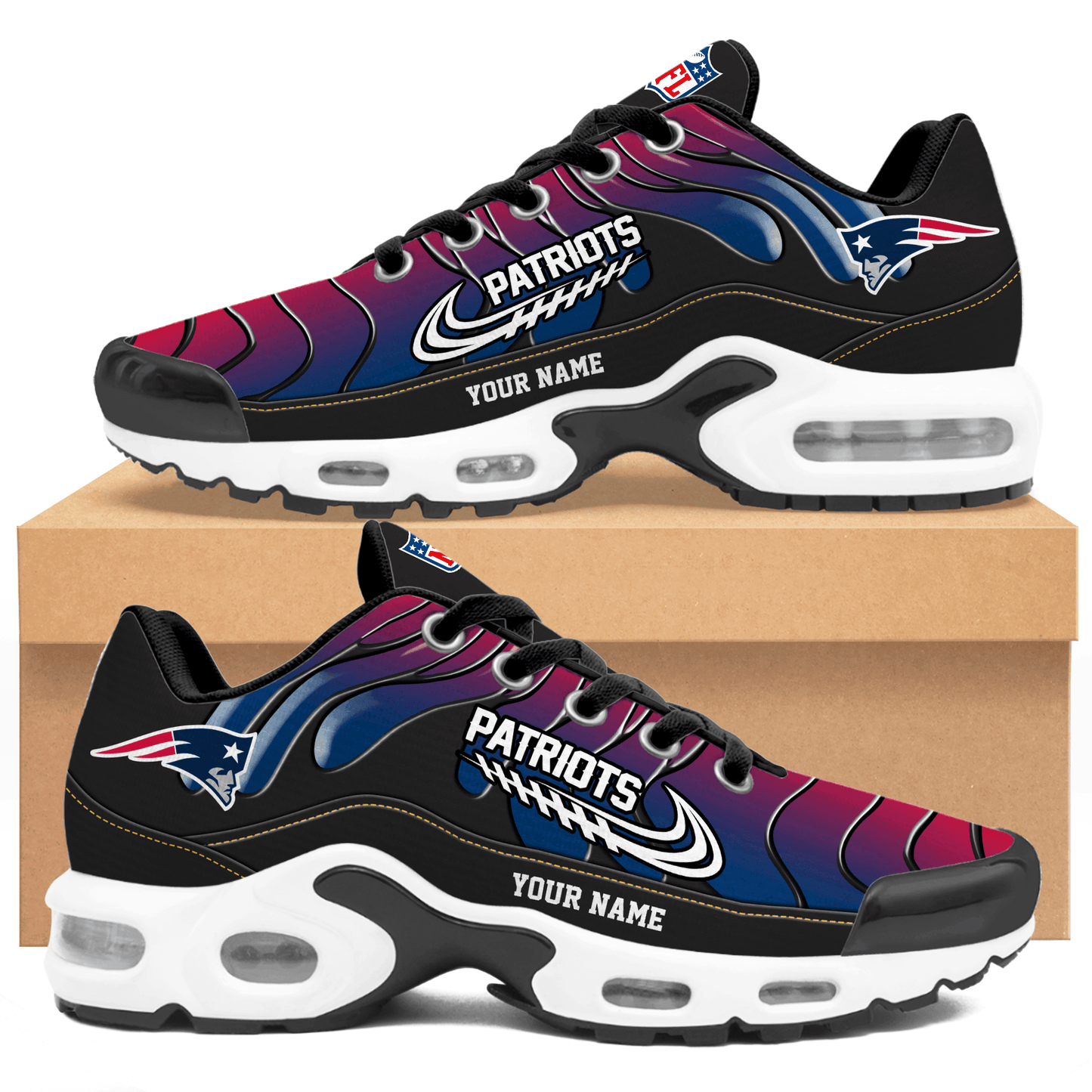 New England Patriots Ombre Limited Edition Custom Name Air Max Shoes Sneakers For Men And Women