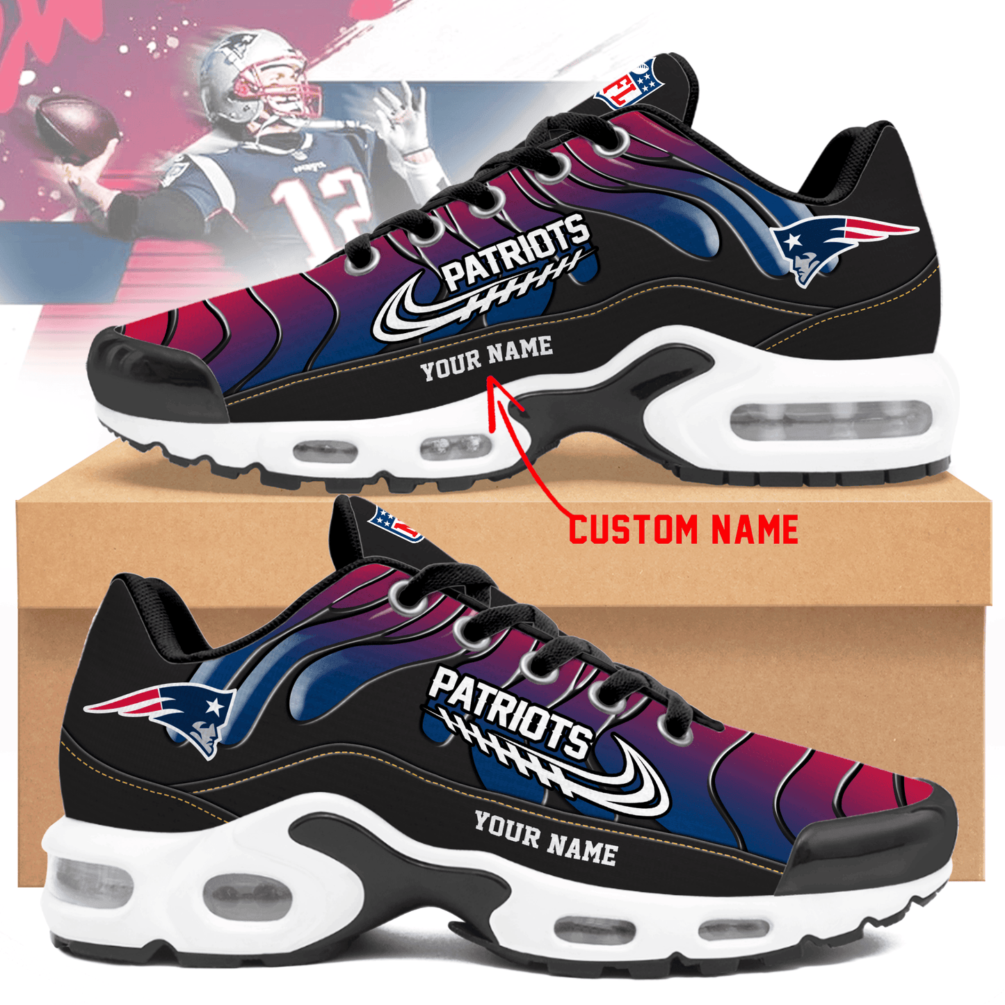New England Patriots Ombre Limited Edition Custom Name Air Max Shoes Sneakers For Men And Women