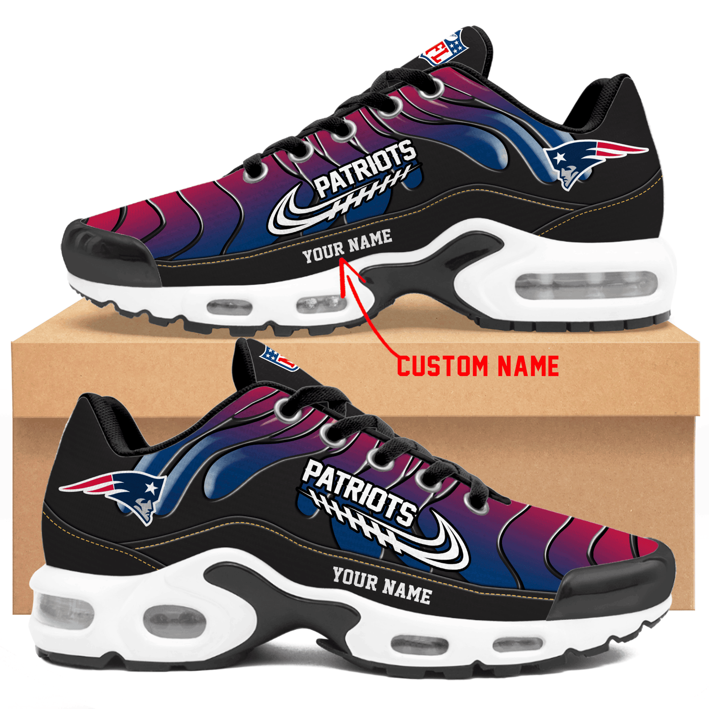 New England Patriots Ombre Limited Edition Custom Name Air Max Shoes Sneakers For Men And Women