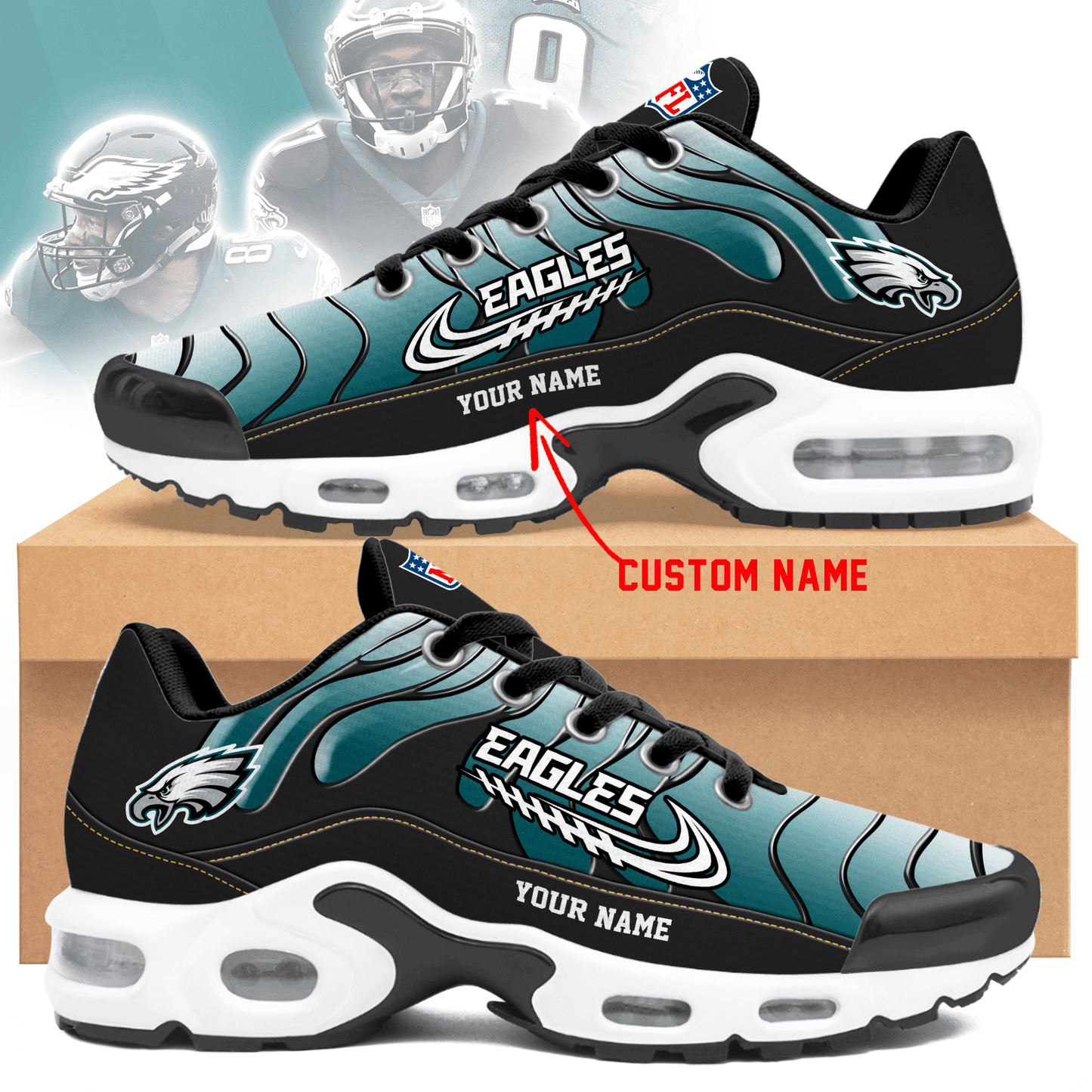 Philadelphia Eagles Ombre Limited Edition Custom Name Air Max Shoes Sneakers For Men And Women