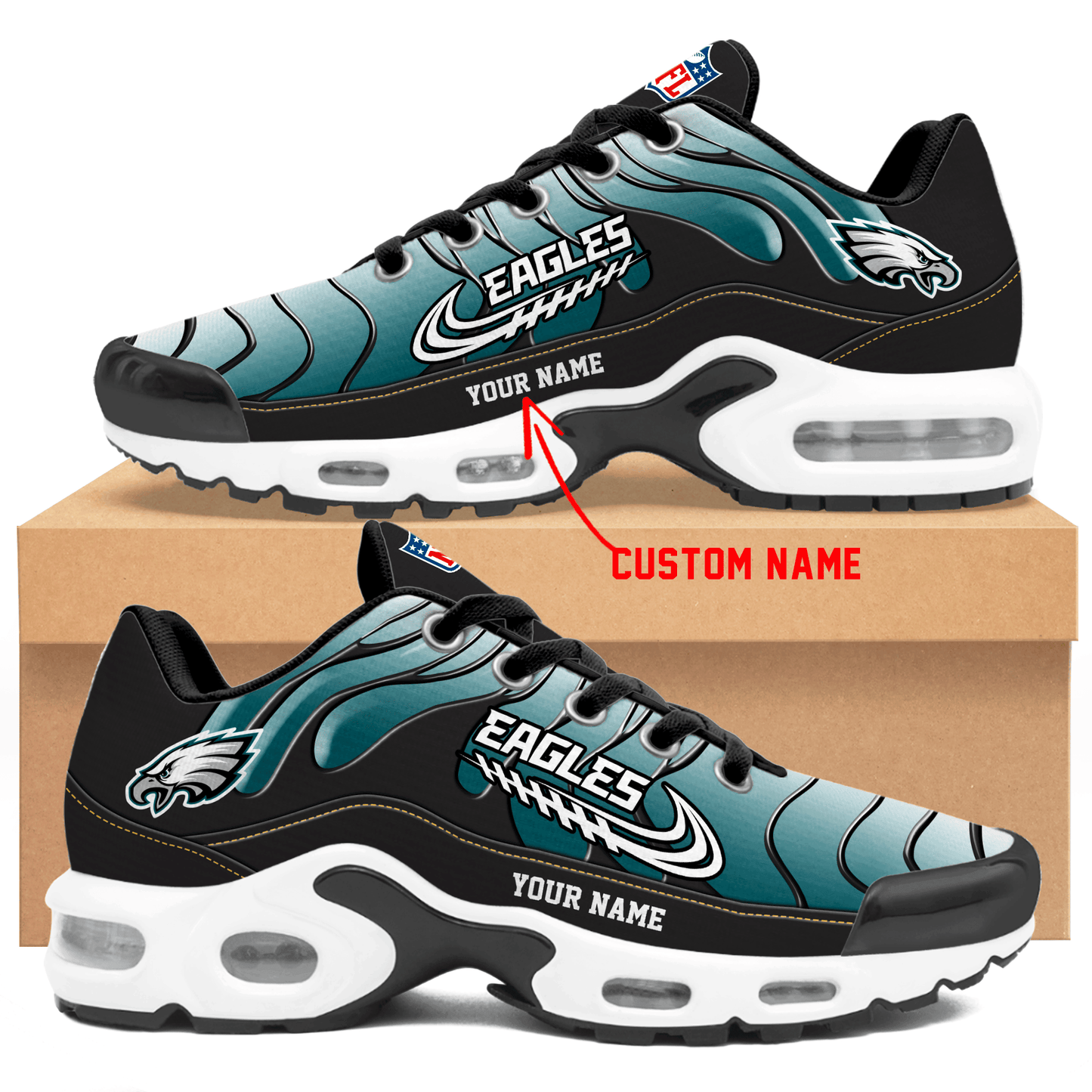 Philadelphia Eagles Ombre Limited Edition Custom Name Air Max Shoes Sneakers For Men And Women