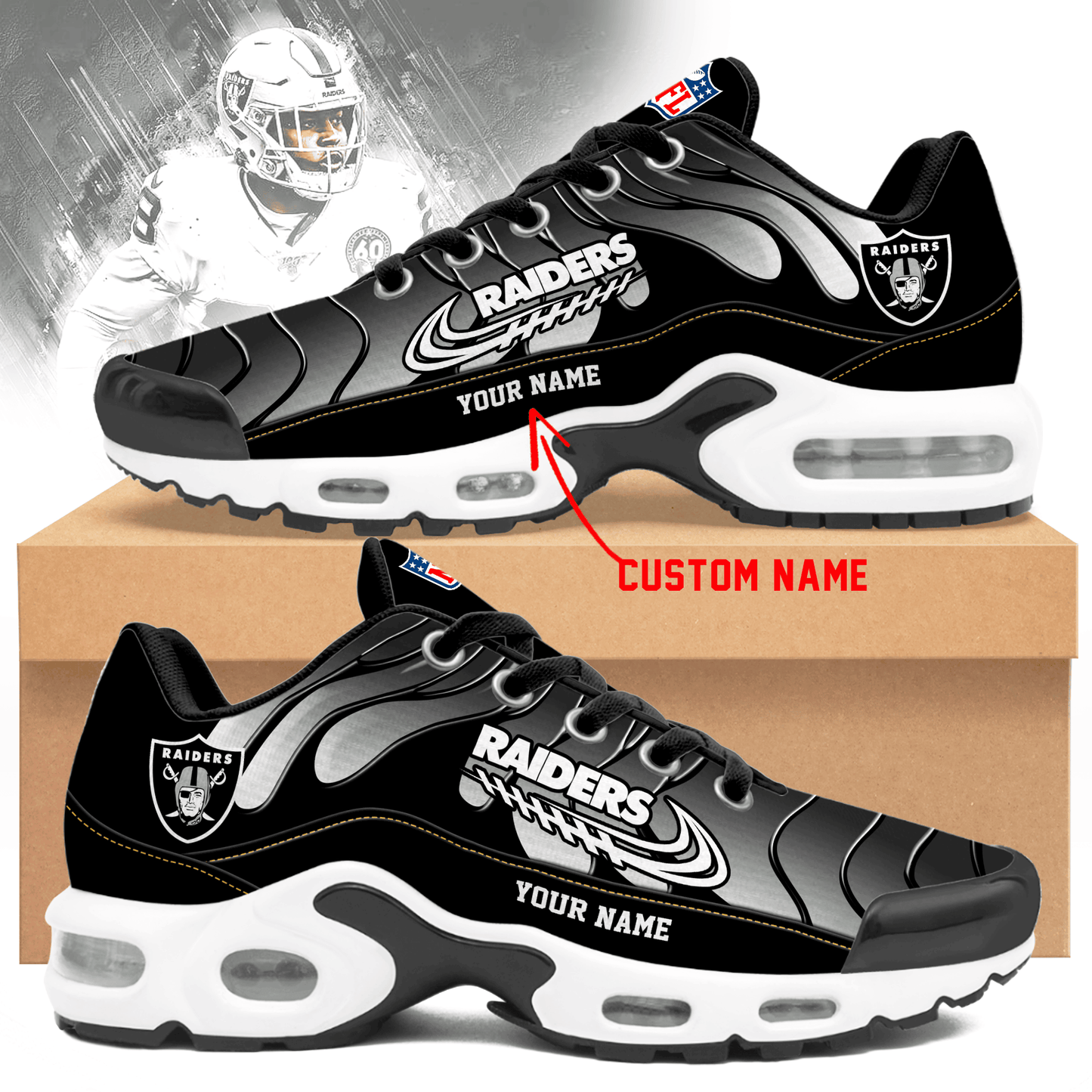 Las Vegas Raiders Ombre Limited Edition Custom Name Air Max Shoes Sneakers For Men And Women