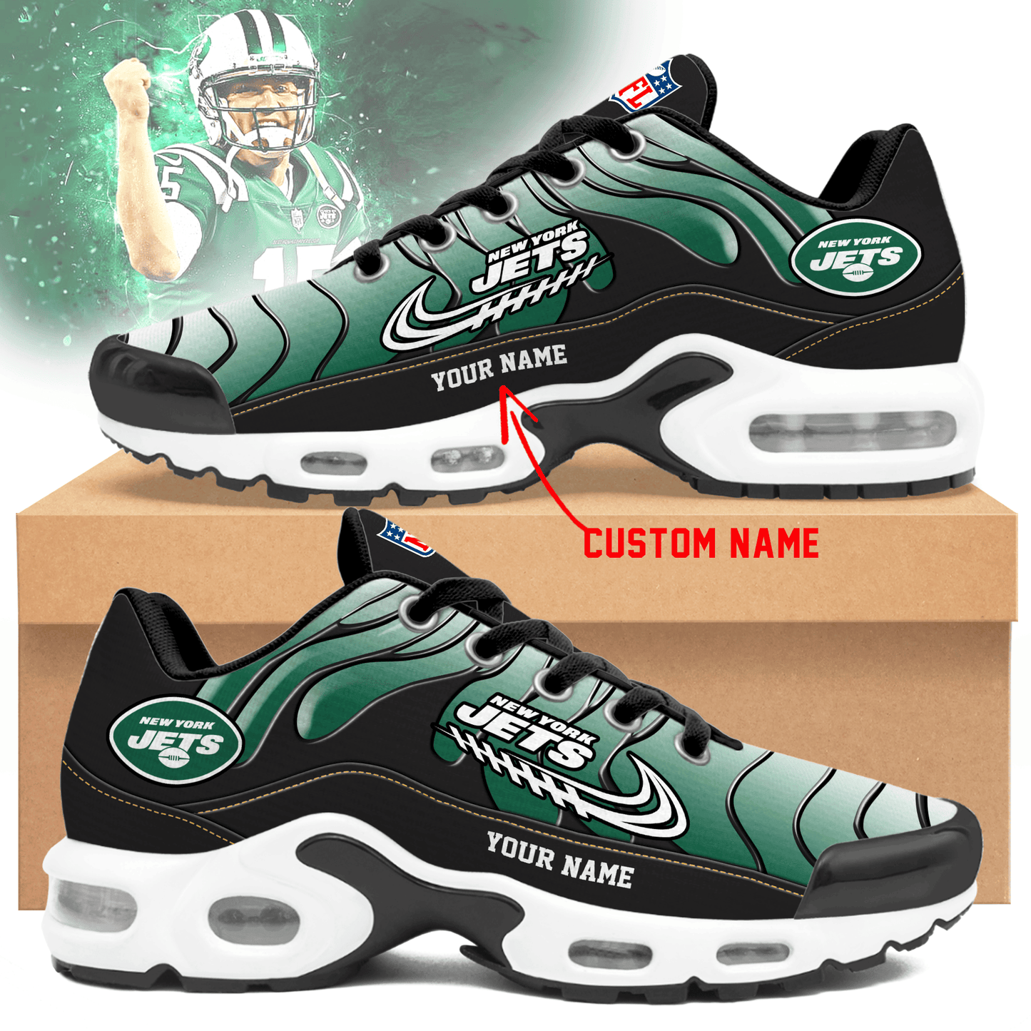 New York Jets Ombre Limited Edition Custom Name Air Max Shoes Sneakers For Men And Women
