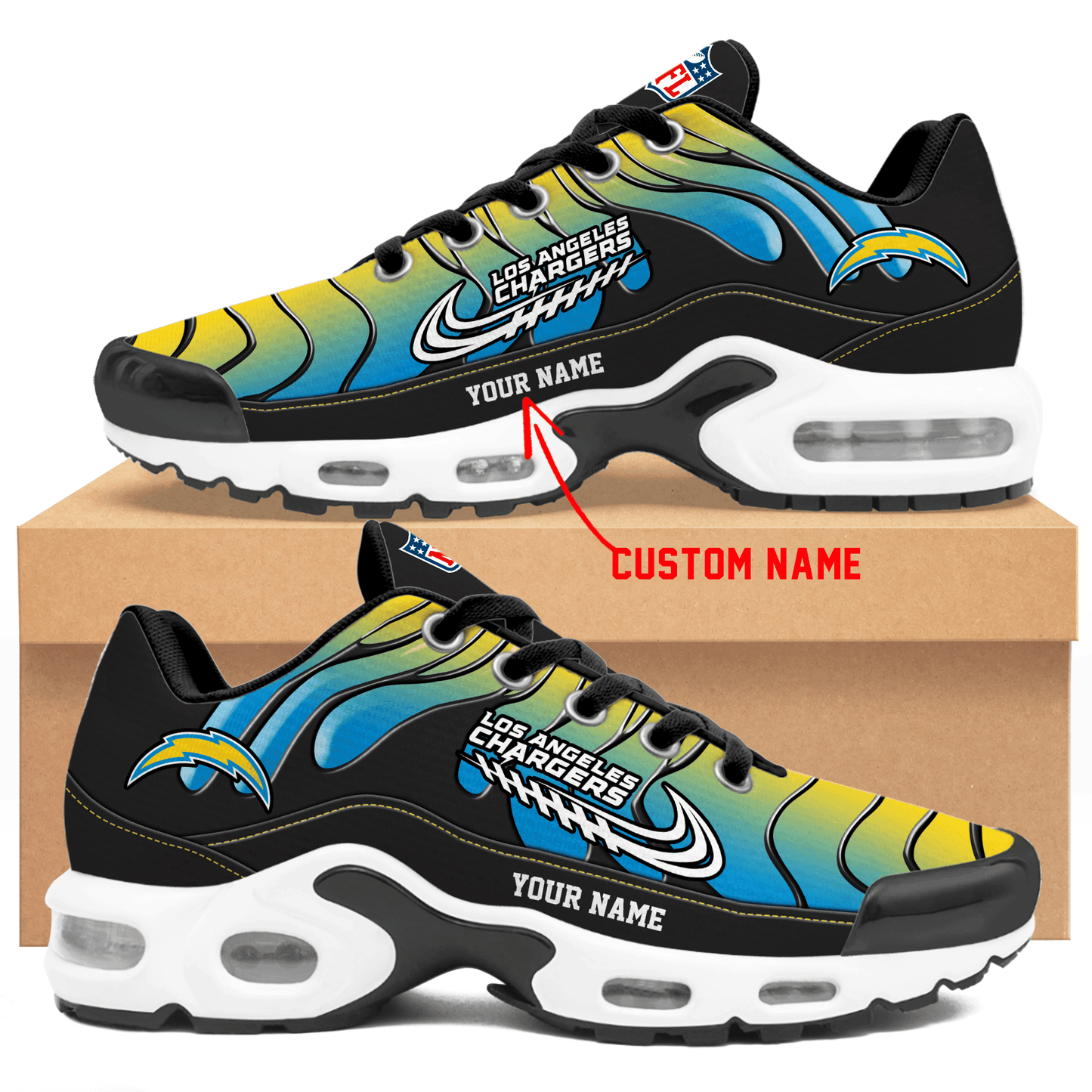 Los Angeles Chargers Ombre Limited Edition Custom Name Air Max Shoes Sneakers For Men And Women