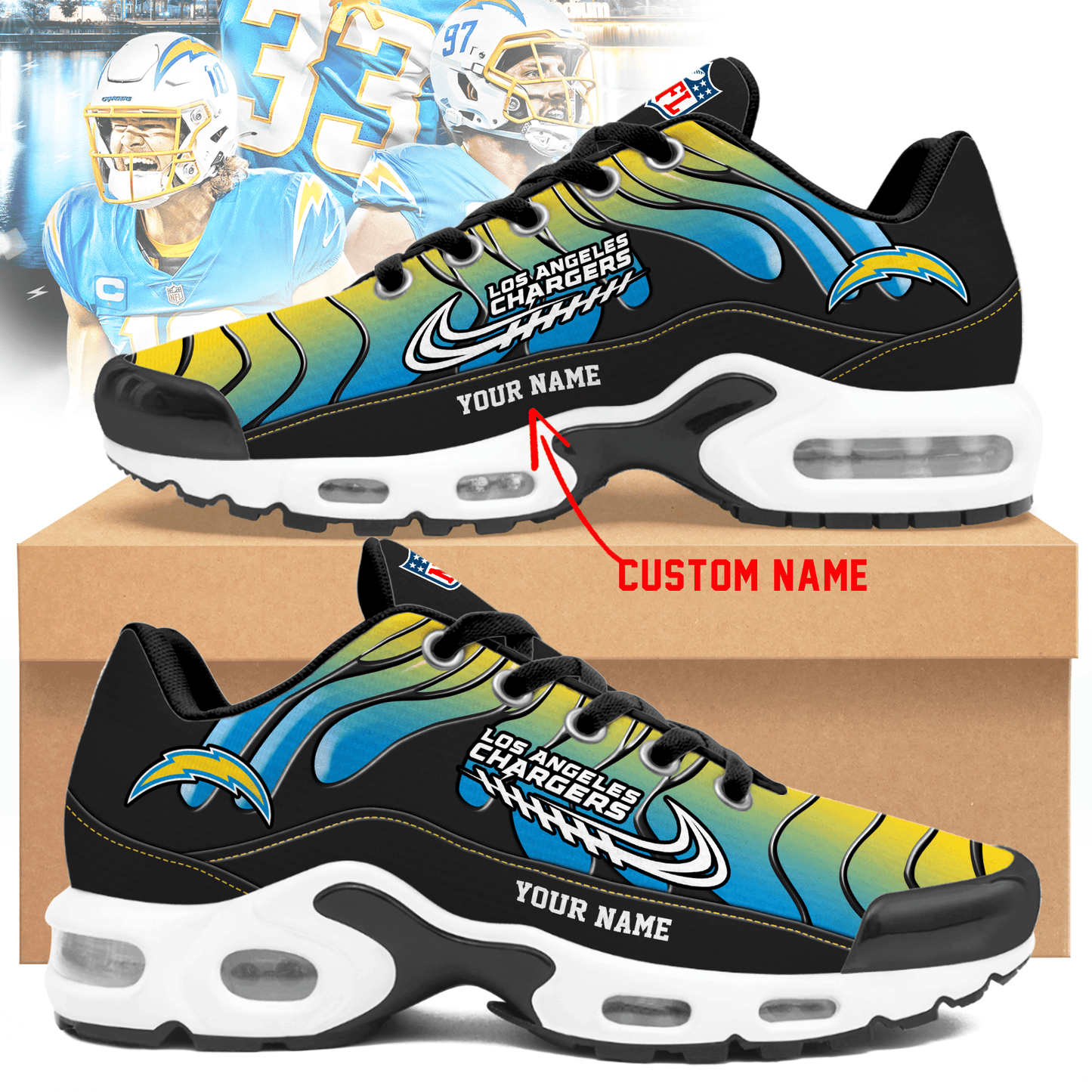 Los Angeles Chargers Ombre Limited Edition Custom Name Air Max Shoes Sneakers For Men And Women