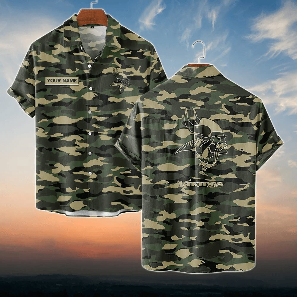 Minnesota Vikings NFL Dark Camo Custom Name Hawaiian Shirt