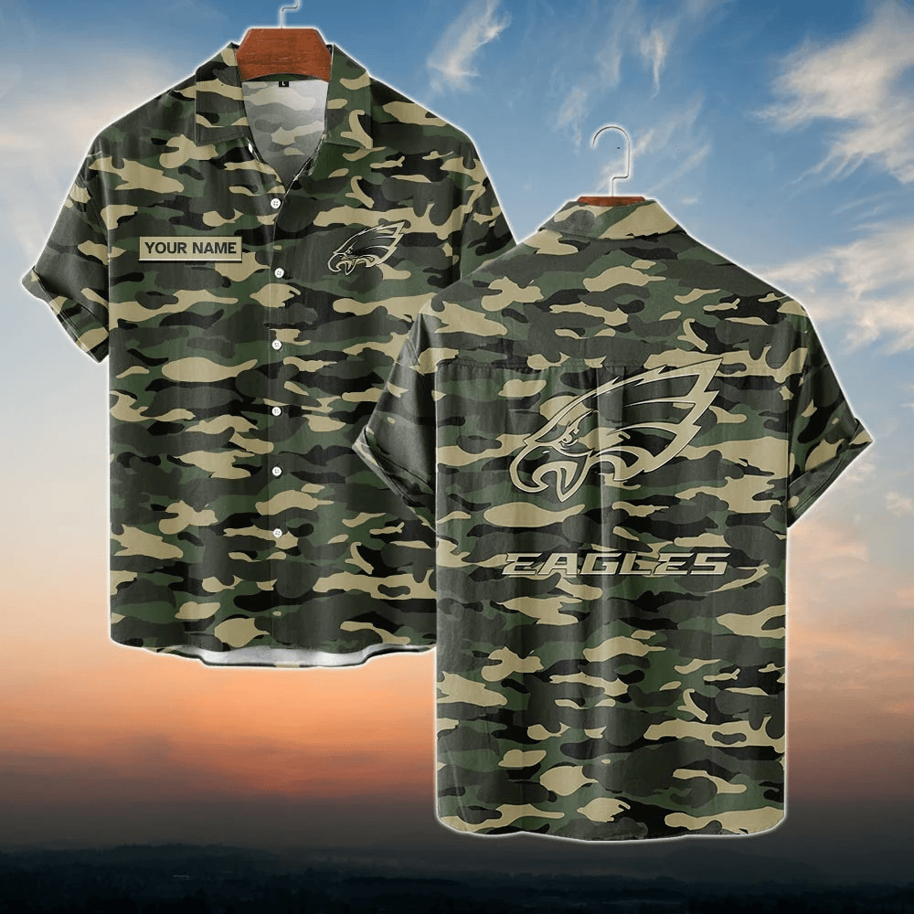 Philadelphia Eagles NFL Dark Camo Custom Name Hawaiian Shirt