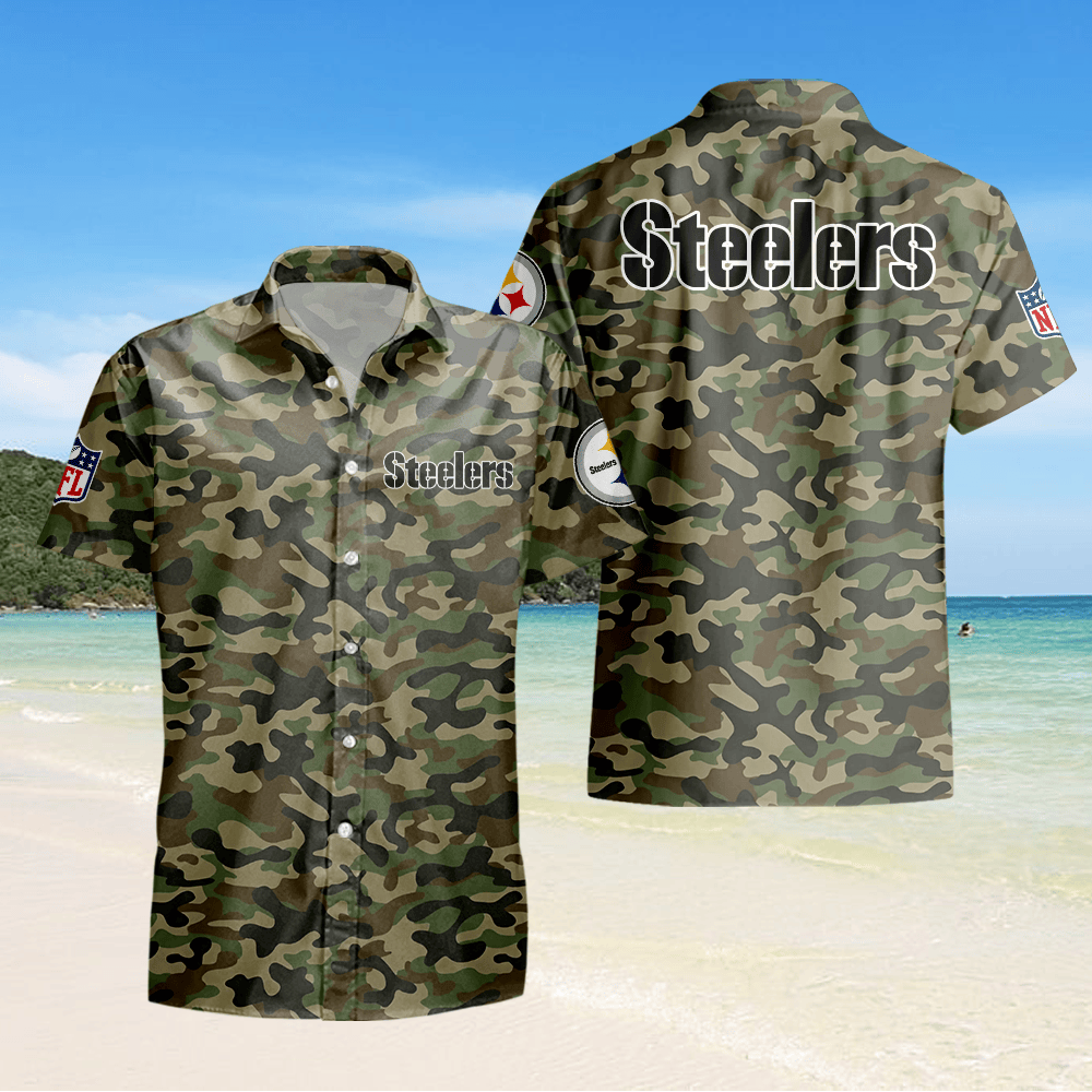 Pittsburgh Steelers Camo Hawaiian Shirt - Green