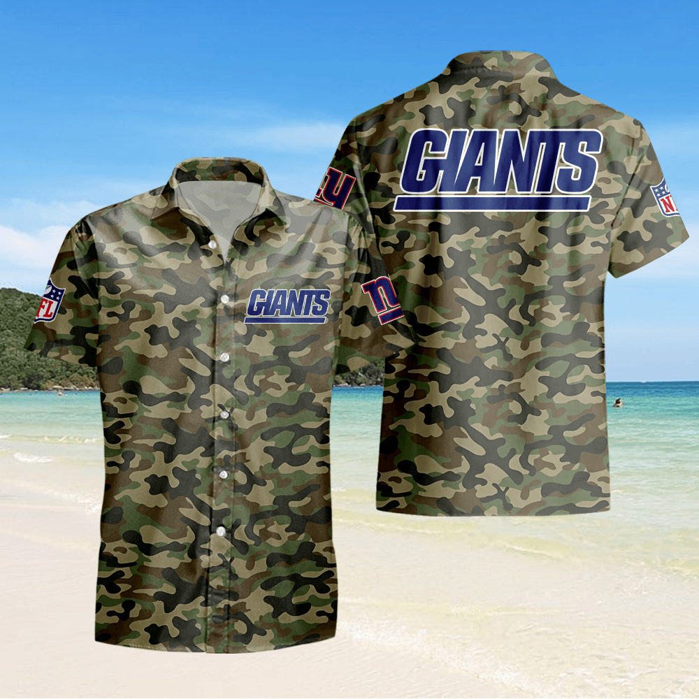 New York Giants Camo Hawaiian Shirt - Green