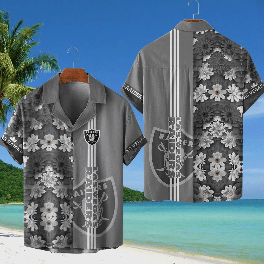 Las Vegas Raiders NFL Flower Hawaiian Shirt - Gray
