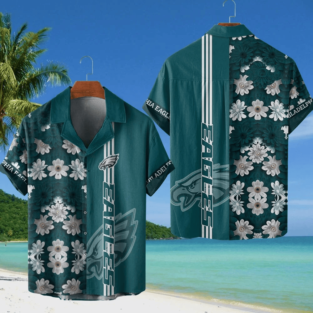 Philadelphia Eagles NFL Flower Hawaiian Shirt - Midnight Green