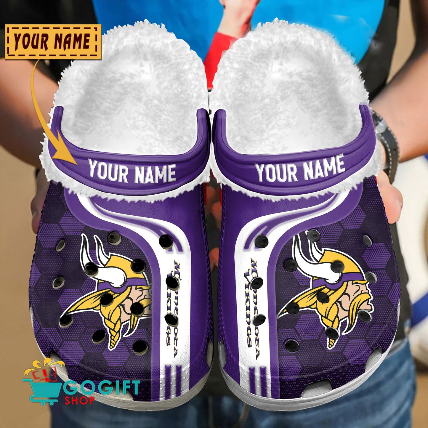 Minnesota Vikings Honeycomb Pattern Custom Name Fleece Crocs Clogs Shoes