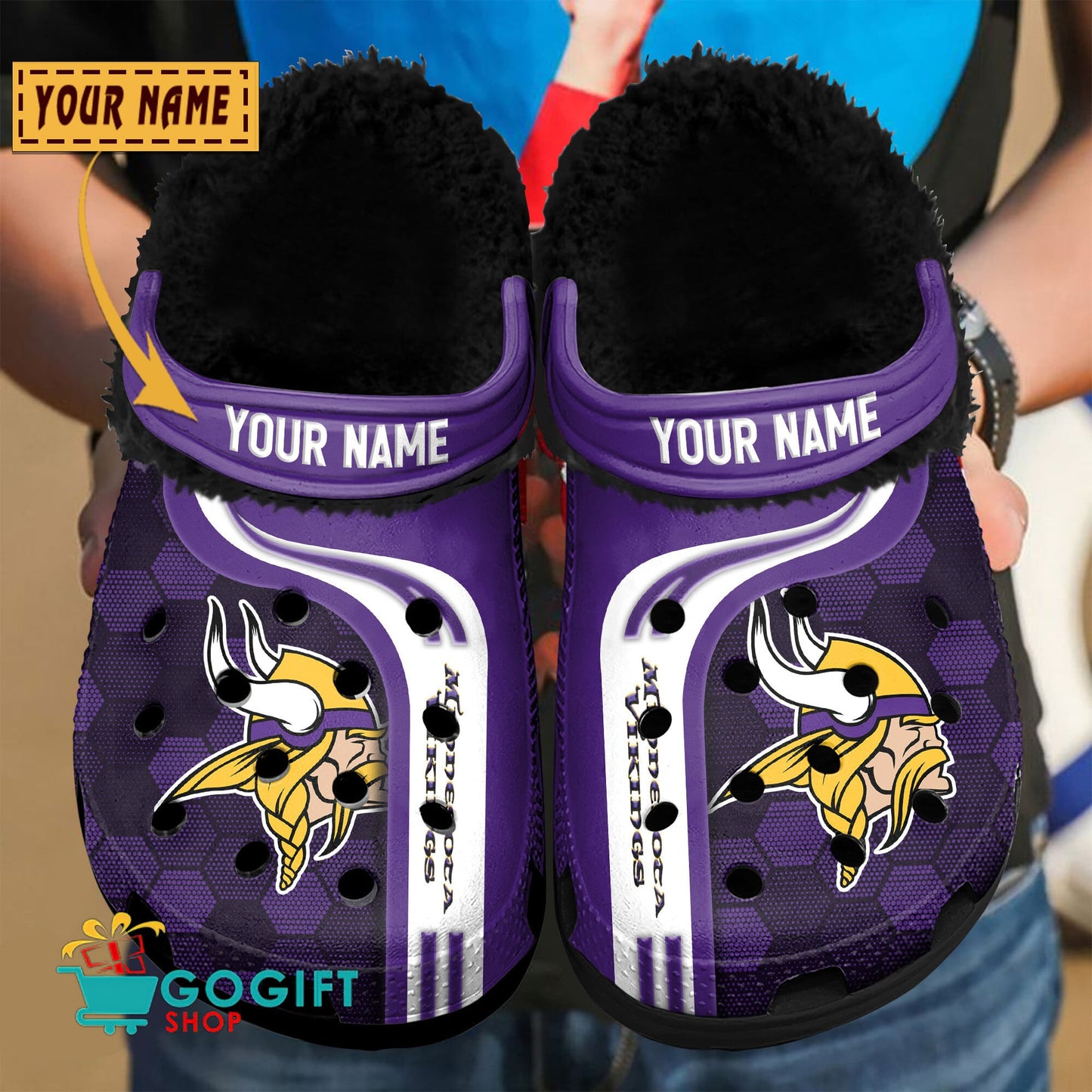 Minnesota Vikings Honeycomb Pattern Custom Name Fleece Crocs Clogs Shoes