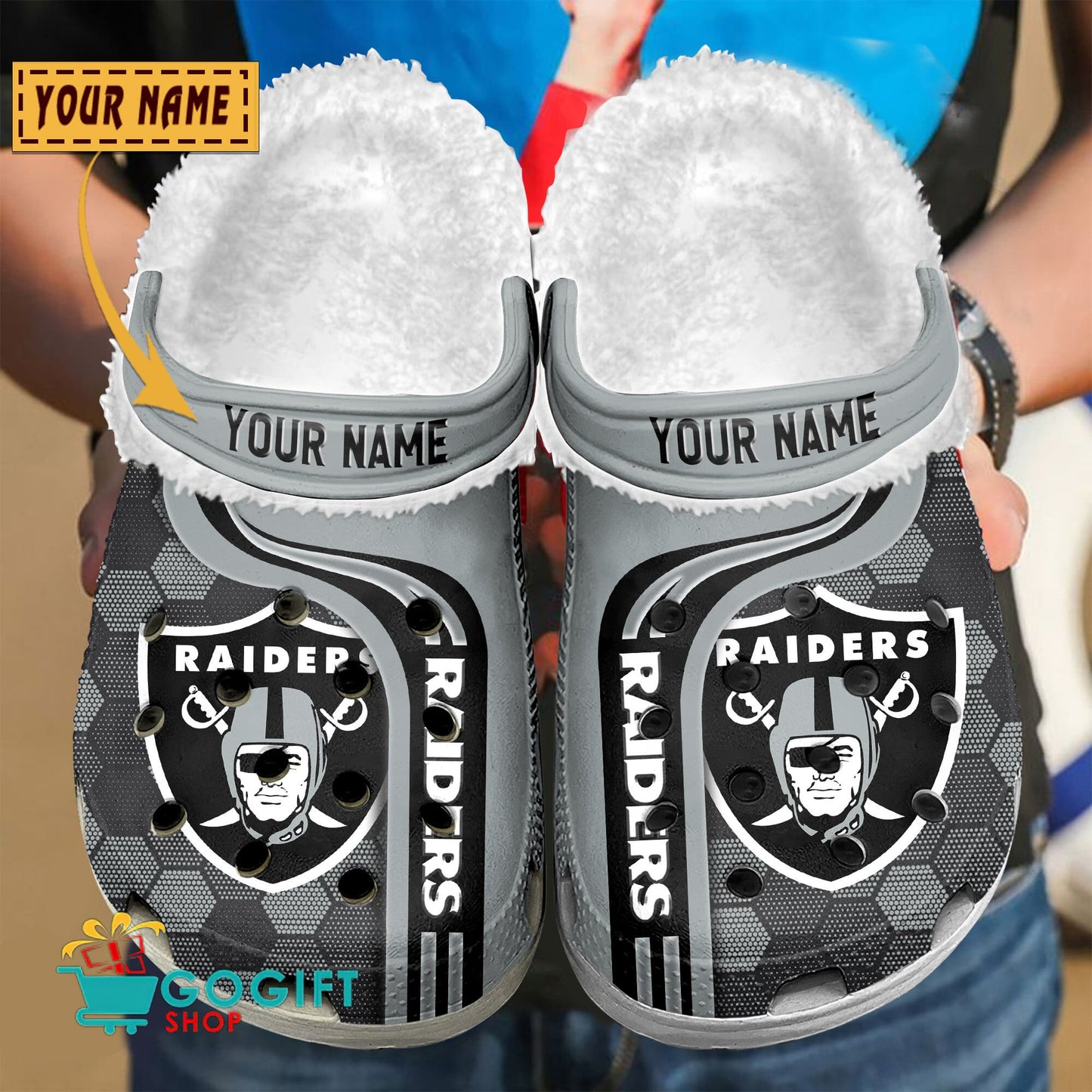 Las Vegas Raiders Honeycomb Pattern Custom Name Fleece Crocs Clogs Shoes