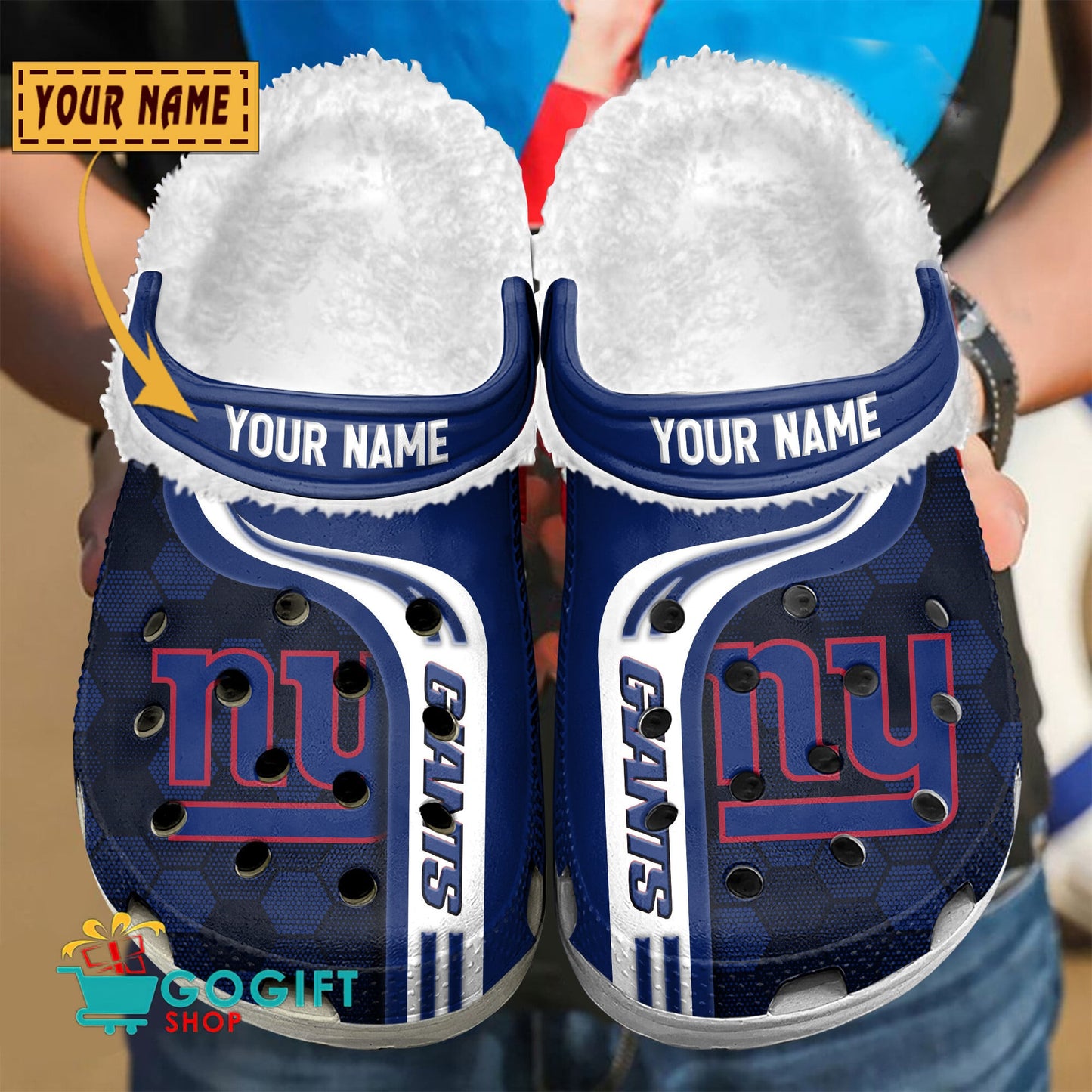 New York Giants Honeycomb Pattern Custom Name Fleece Crocs Clogs Shoes