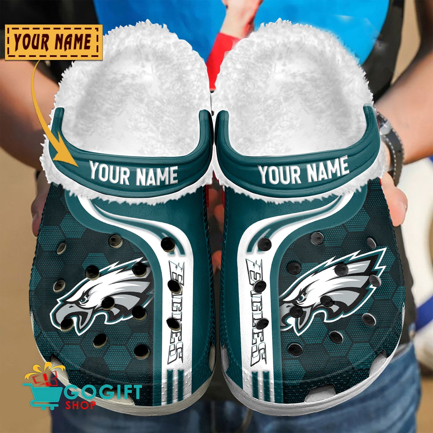 Philadelphia Eagles Honeycomb Pattern Custom Name Fleece Crocs Clogs Shoes