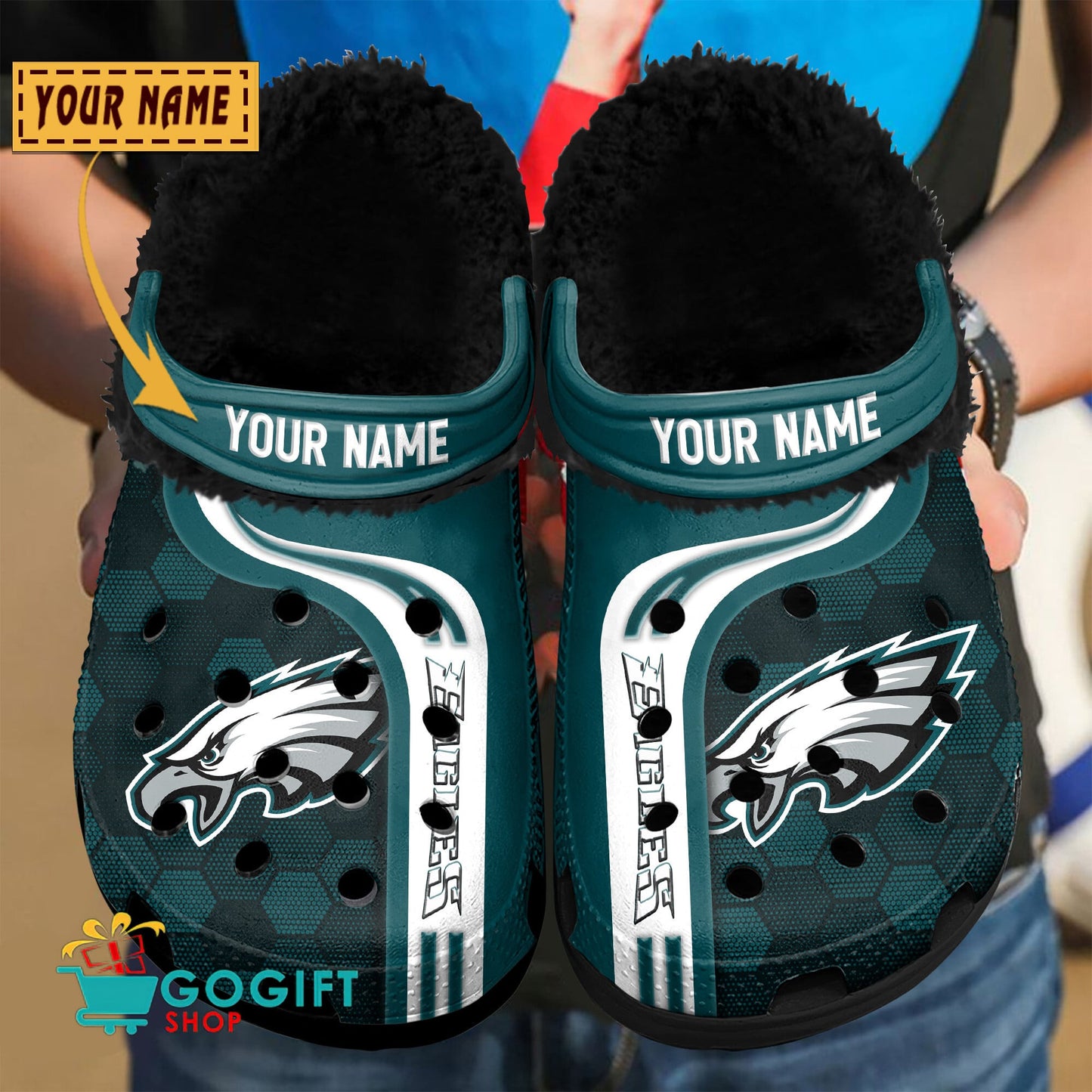 Philadelphia Eagles Honeycomb Pattern Custom Name Fleece Crocs Clogs Shoes