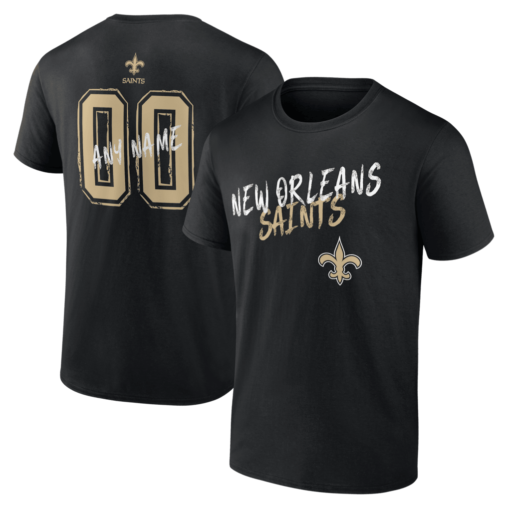 New Orleans Saints Hustle Custom Name & Number T-Shirt - Black