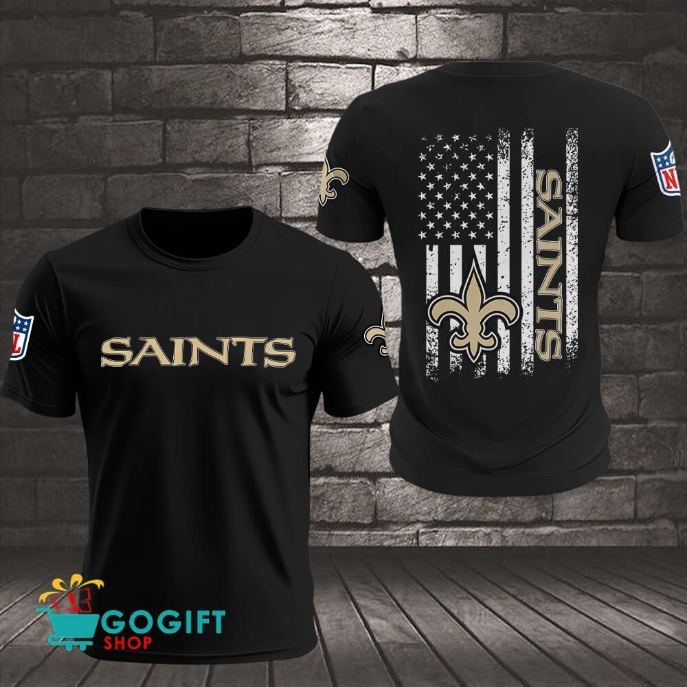 New Orleans Saints US Flag Vintage Style All Over Printed T-shirt