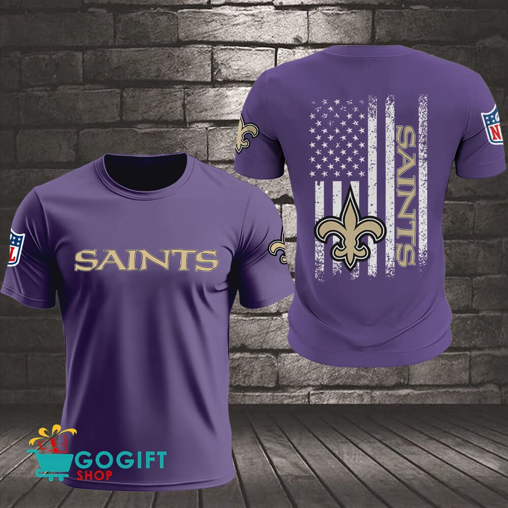 New Orleans Saints US Flag Vintage Style All Over Printed T-shirt