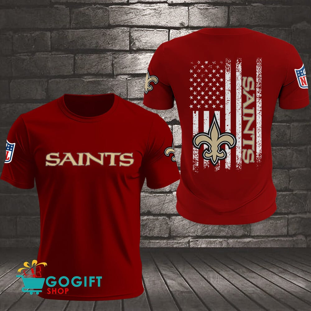 New Orleans Saints US Flag Vintage Style All Over Printed T-shirt