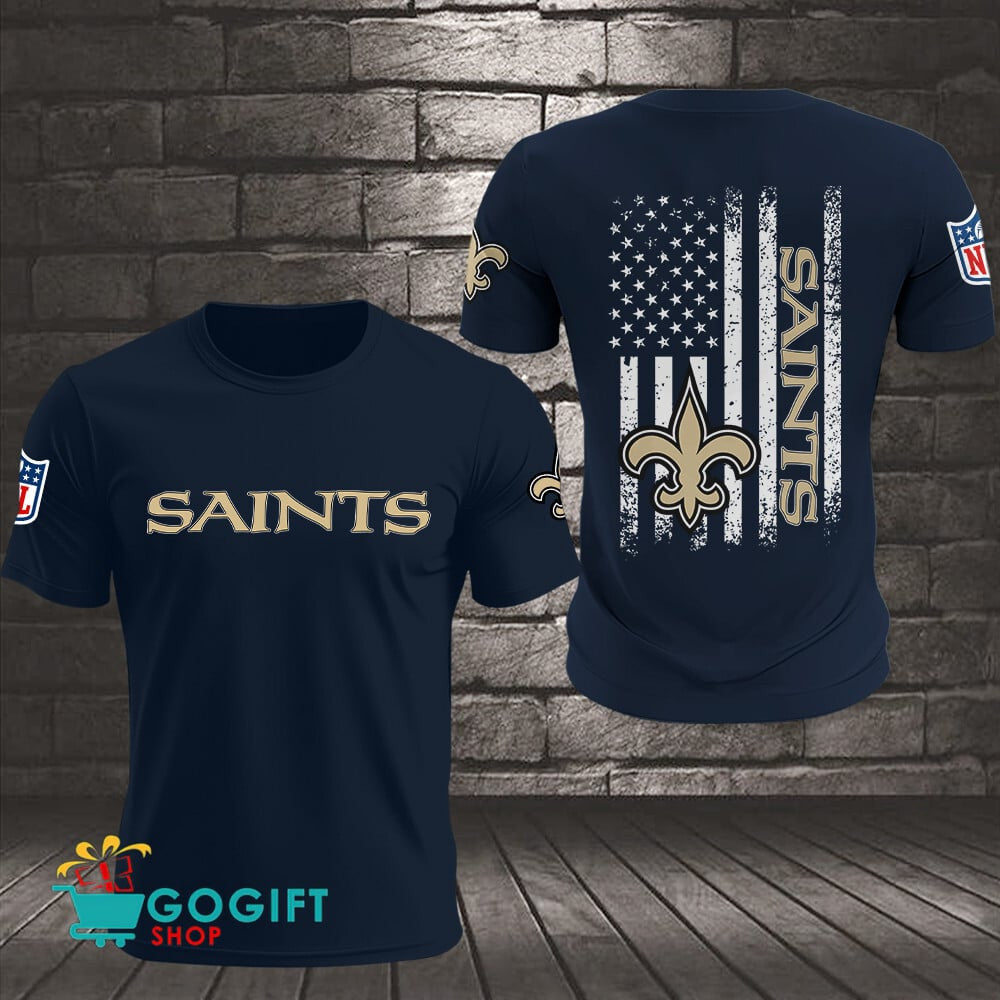 New Orleans Saints US Flag Vintage Style All Over Printed T-shirt