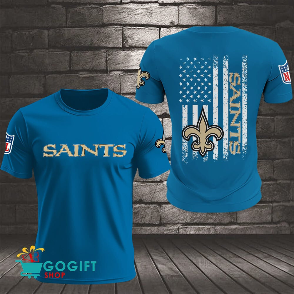 New Orleans Saints US Flag Vintage Style All Over Printed T-shirt