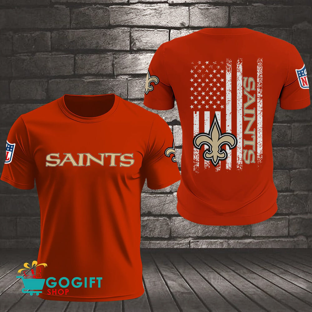 New Orleans Saints US Flag Vintage Style All Over Printed T-shirt