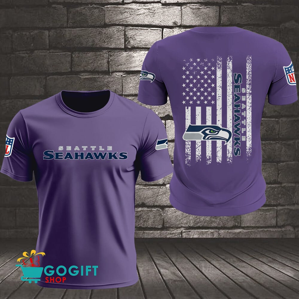 Seattle Seahawks US Flag Vintage Style All Over Printed T-shirt