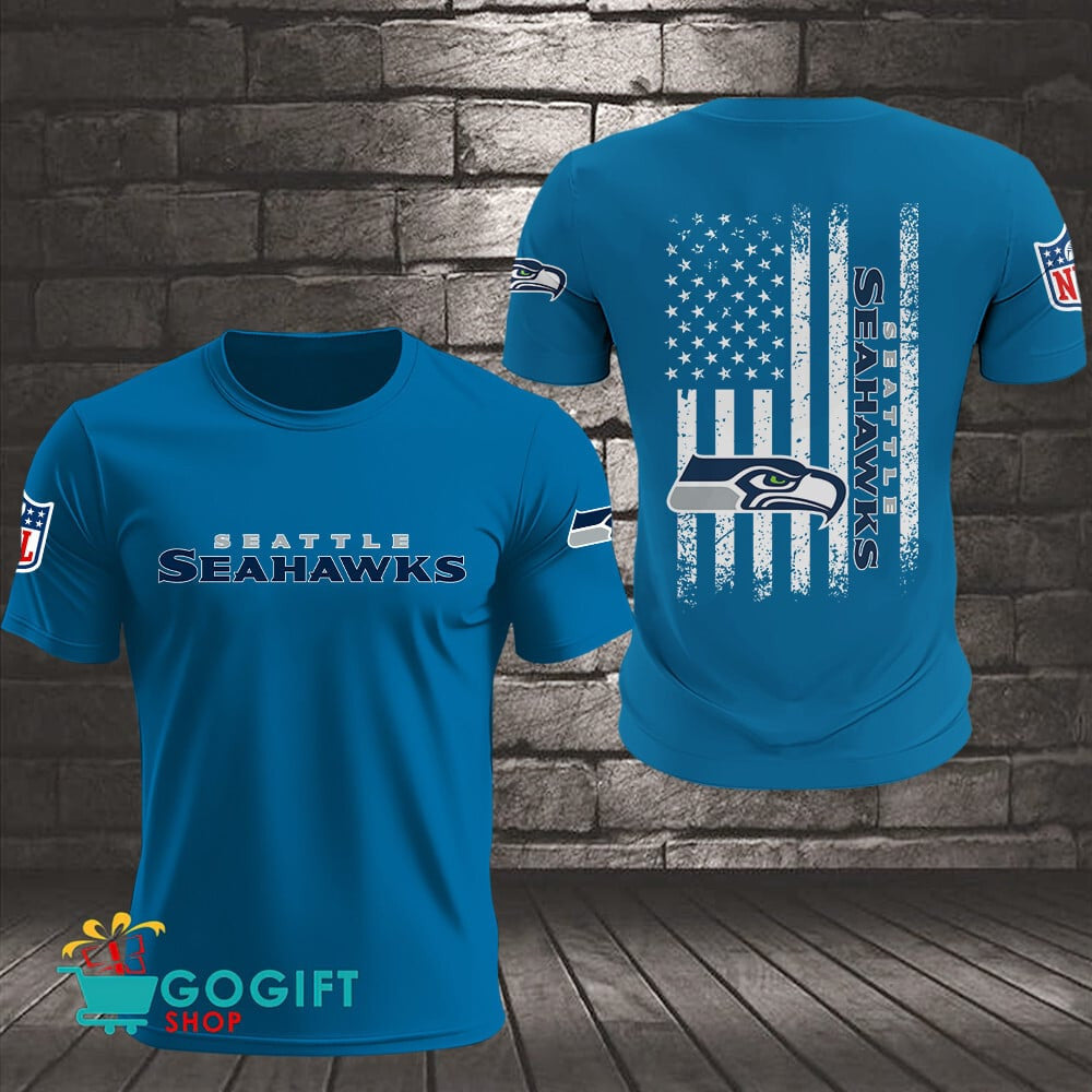 Seattle Seahawks US Flag Vintage Style All Over Printed T-shirt