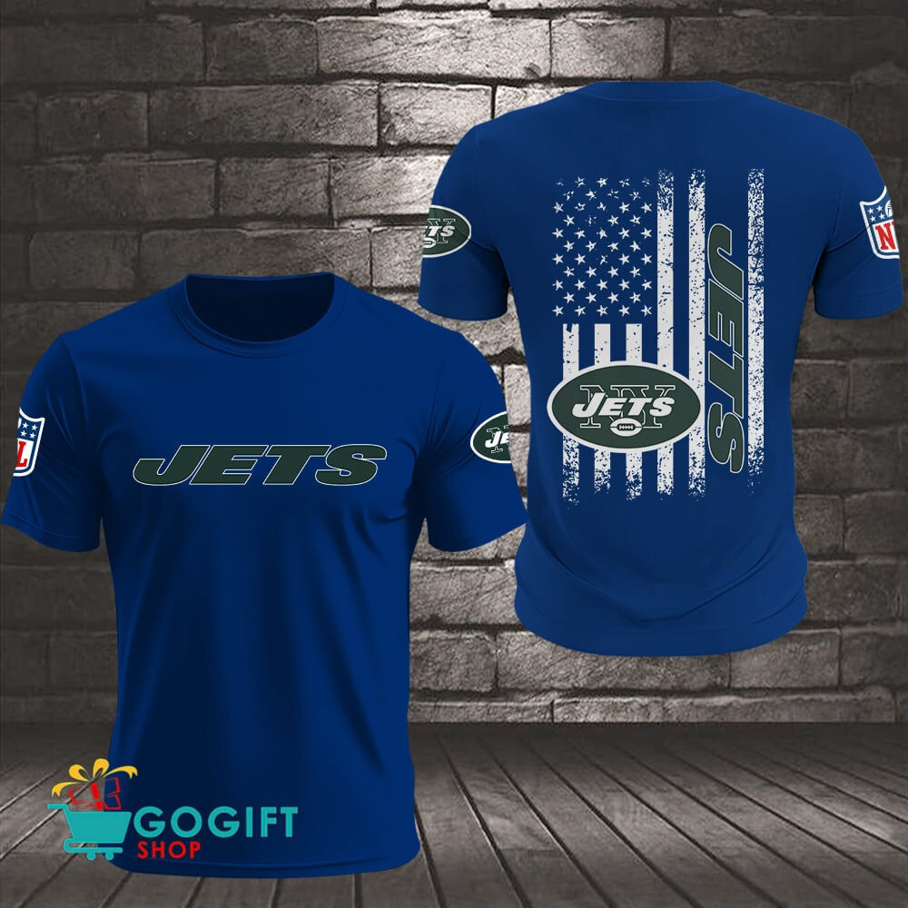 New York Jets US Flag Vintage Style All Over Printed T-shirt
