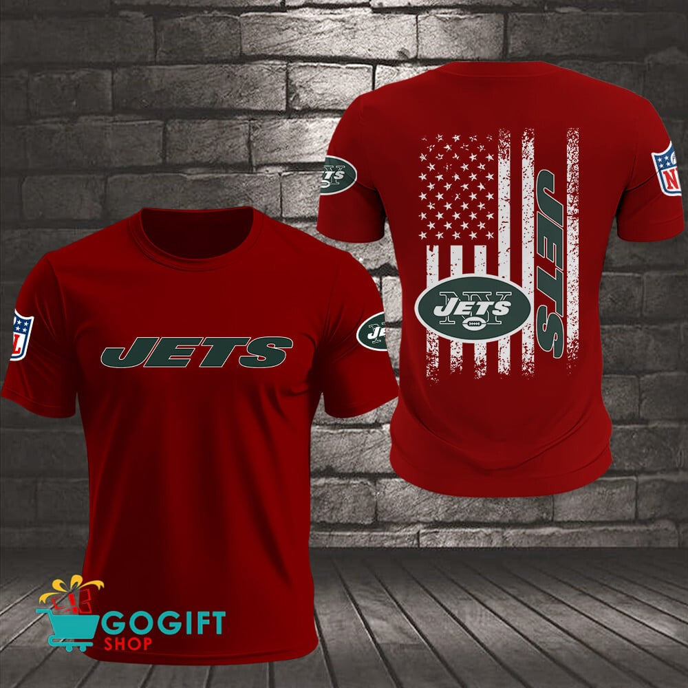 New York Jets US Flag Vintage Style All Over Printed T-shirt