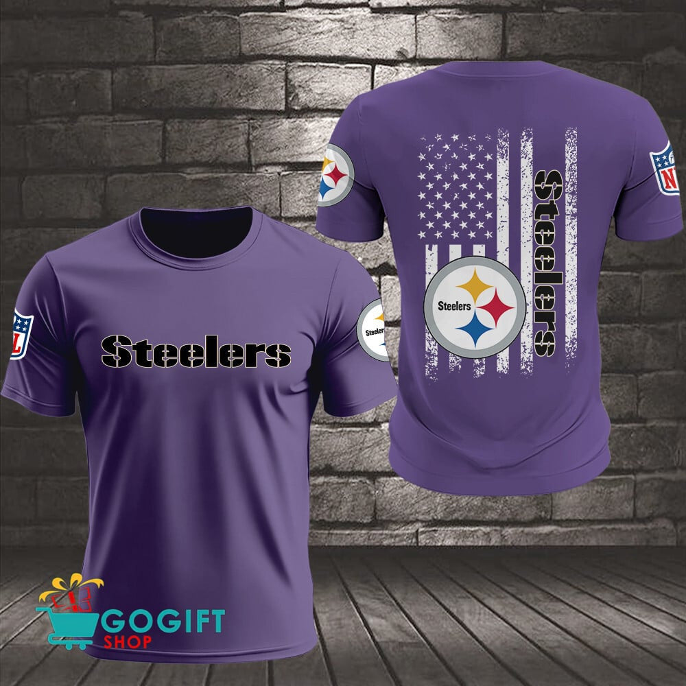 Pittsburgh Steelers US Flag Vintage Style All Over Printed T-shirt