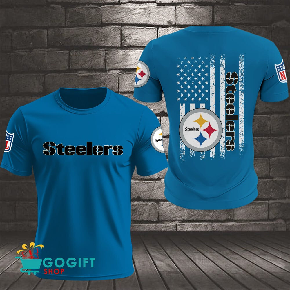 Pittsburgh Steelers US Flag Vintage Style All Over Printed T-shirt