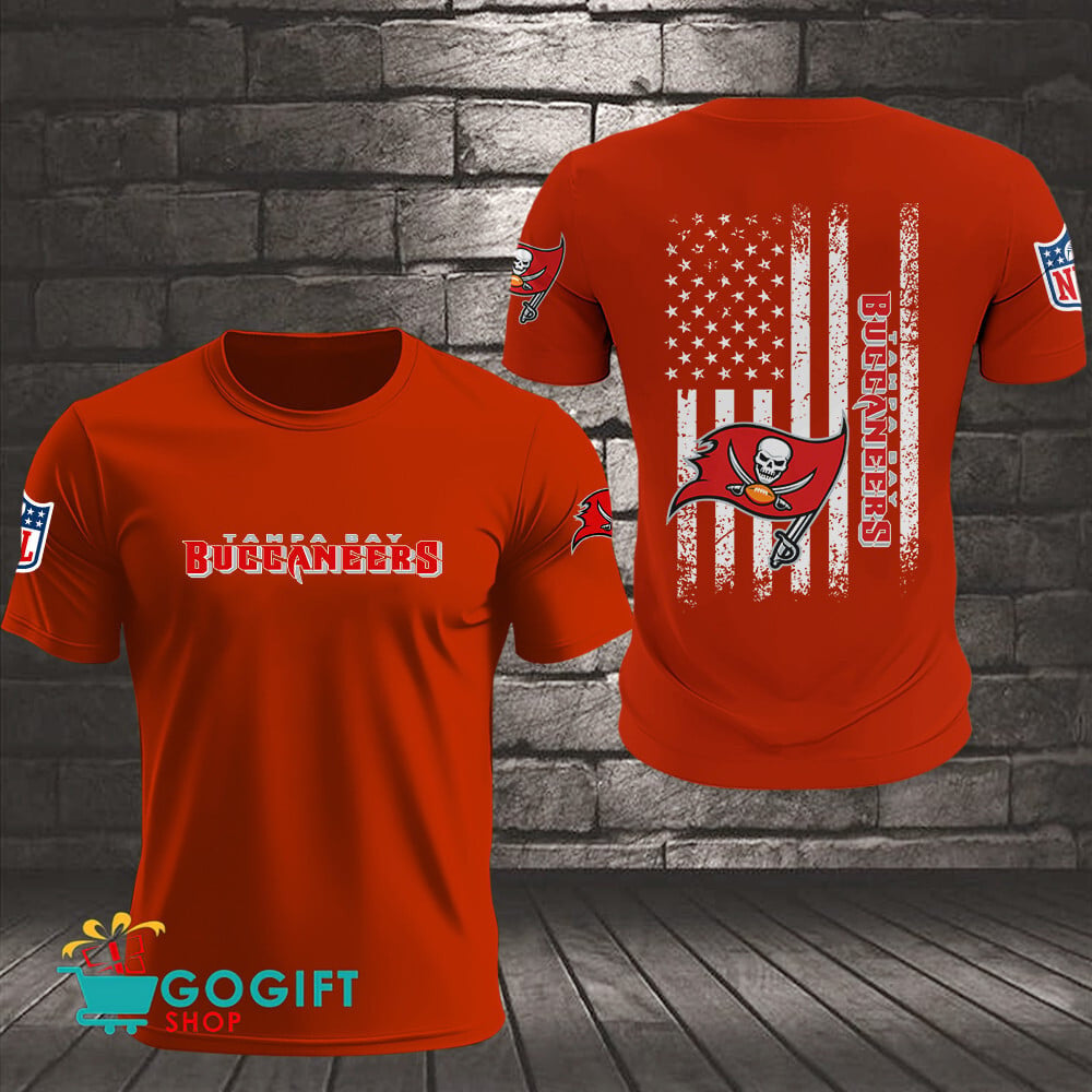 Tampa Bay Buccaneers US Flag Vintage Style All Over Printed T-shirt