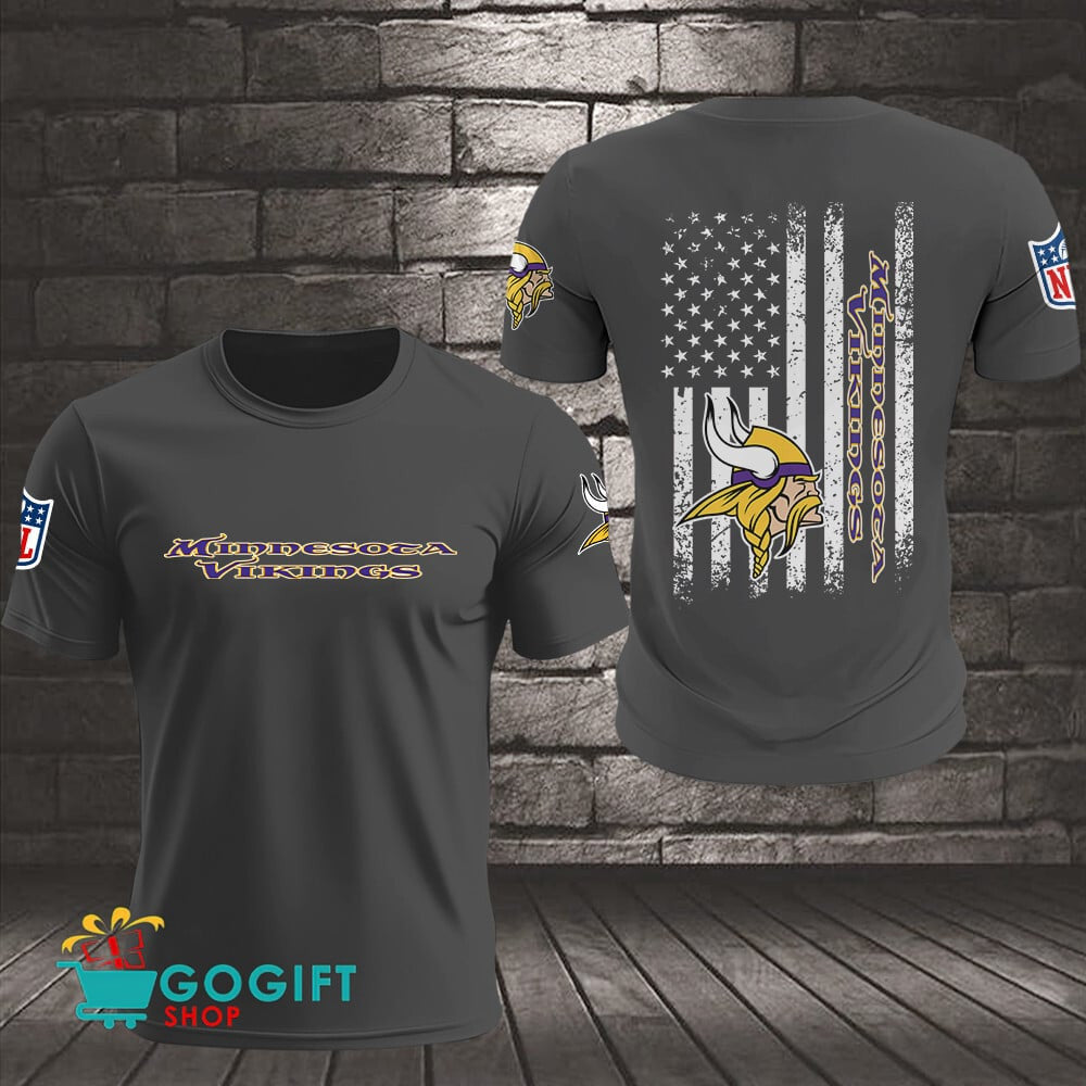 Minnesota Vikings US Flag Vintage Style All Over Printed T-shirt
