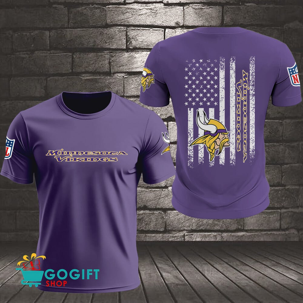 Minnesota Vikings US Flag Vintage Style All Over Printed T-shirt