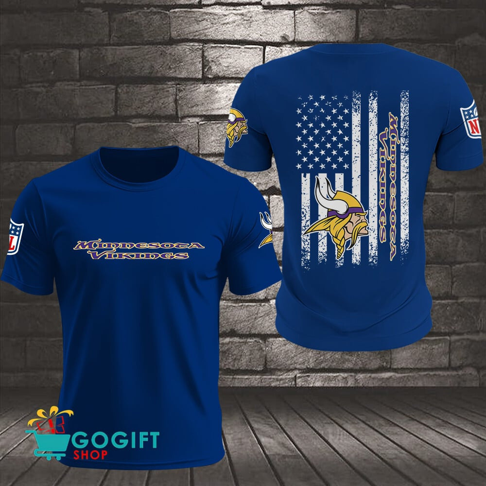 Minnesota Vikings US Flag Vintage Style All Over Printed T-shirt