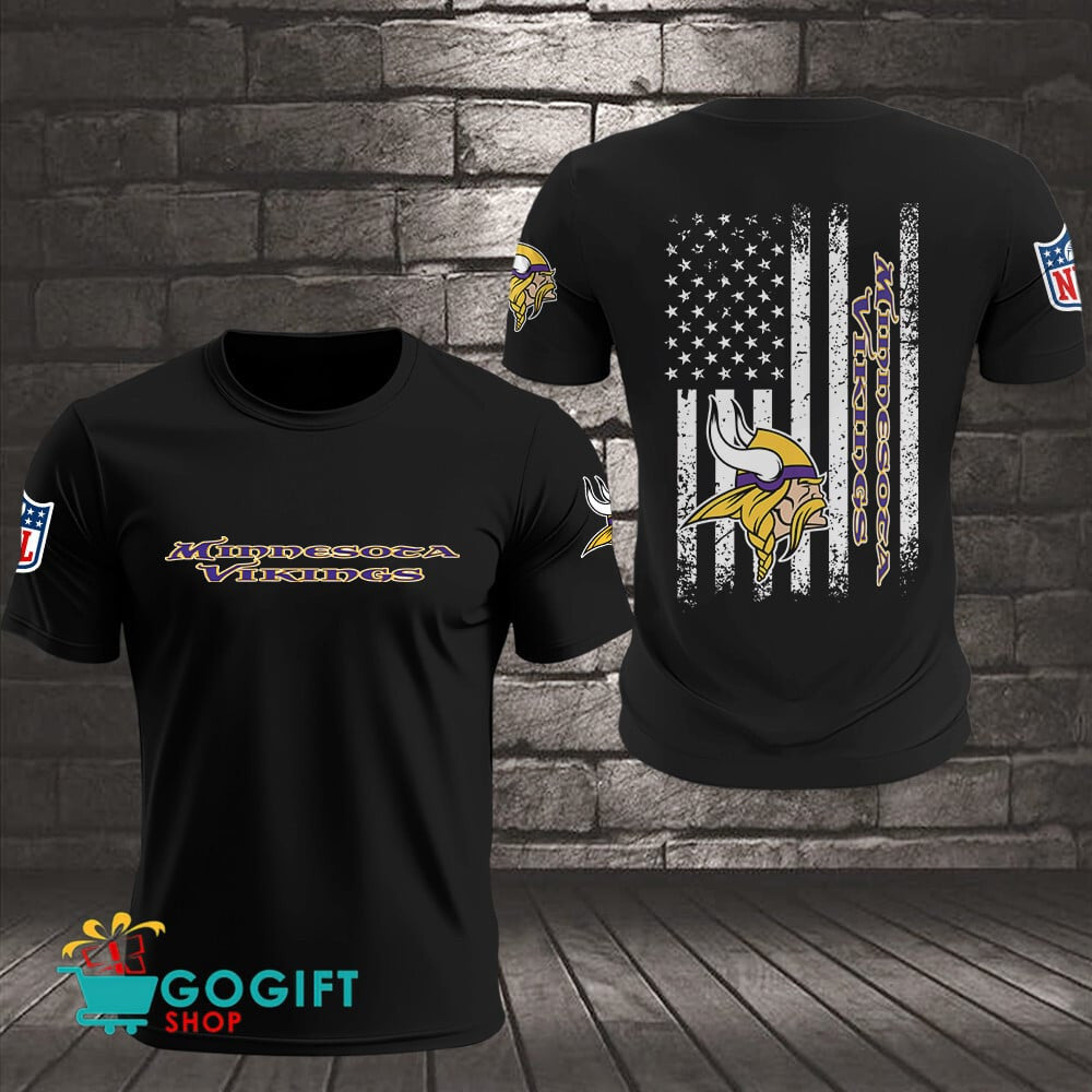 Minnesota Vikings US Flag Vintage Style All Over Printed T-shirt