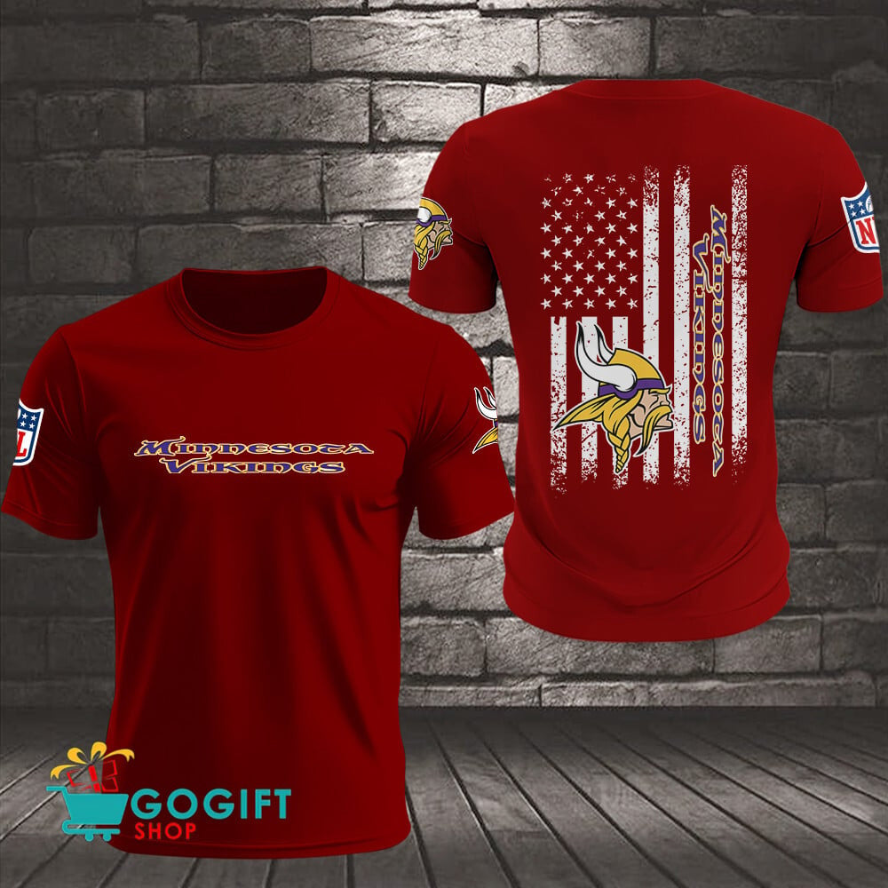 Minnesota Vikings US Flag Vintage Style All Over Printed T-shirt
