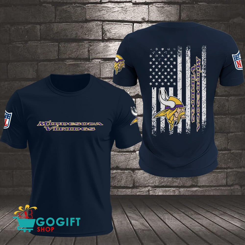Minnesota Vikings US Flag Vintage Style All Over Printed T-shirt