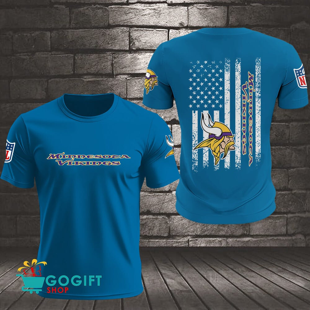 Minnesota Vikings US Flag Vintage Style All Over Printed T-shirt