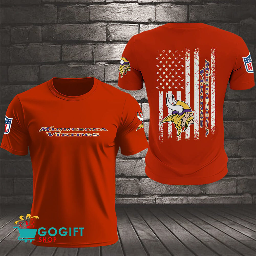 Minnesota Vikings US Flag Vintage Style All Over Printed T-shirt