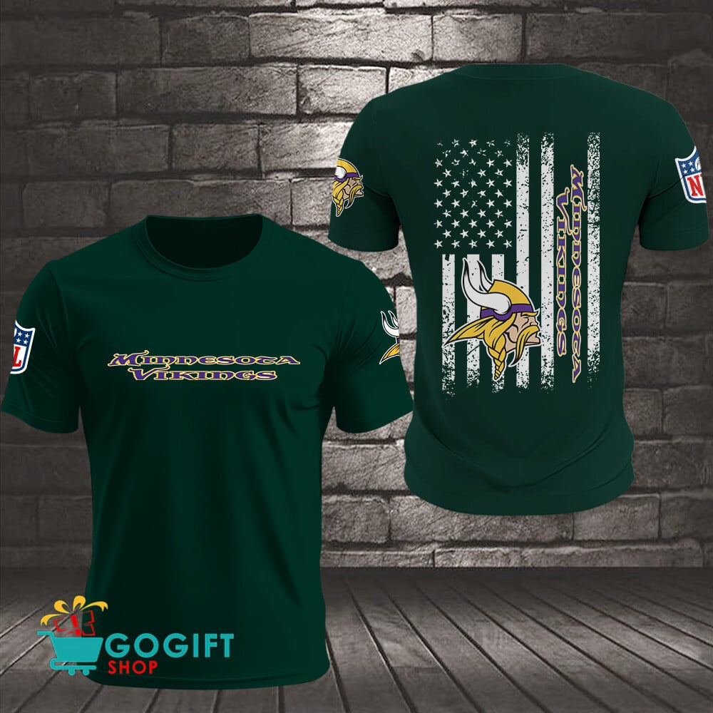Minnesota Vikings US Flag Vintage Style All Over Printed T-shirt