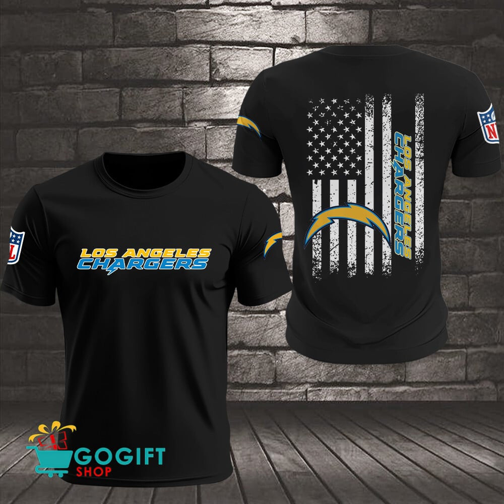 Los Angeles Chargers US Flag Vintage Style All Over Printed T-shirt
