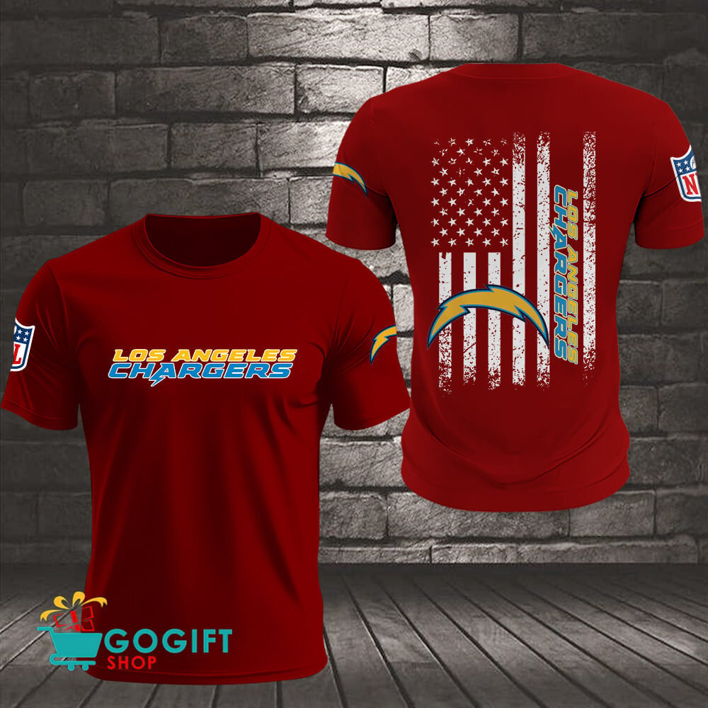 Los Angeles Chargers US Flag Vintage Style All Over Printed T-shirt