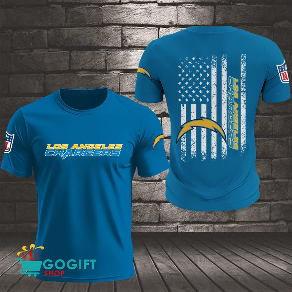 Los Angeles Chargers US Flag Vintage Style All Over Printed T-shirt