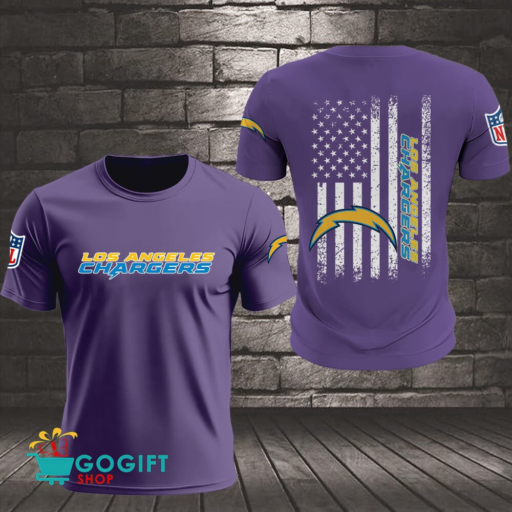 Los Angeles Chargers US Flag Vintage Style All Over Printed T-shirt