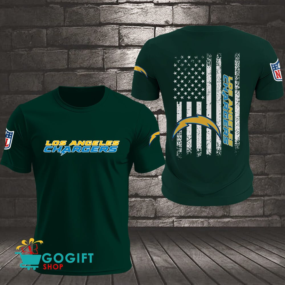 Los Angeles Chargers US Flag Vintage Style All Over Printed T-shirt